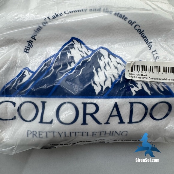 1102 NWT PrettyLittleThing Oversized Sweatshirt Colorado Print - Size L - White - Picture 2 of 8